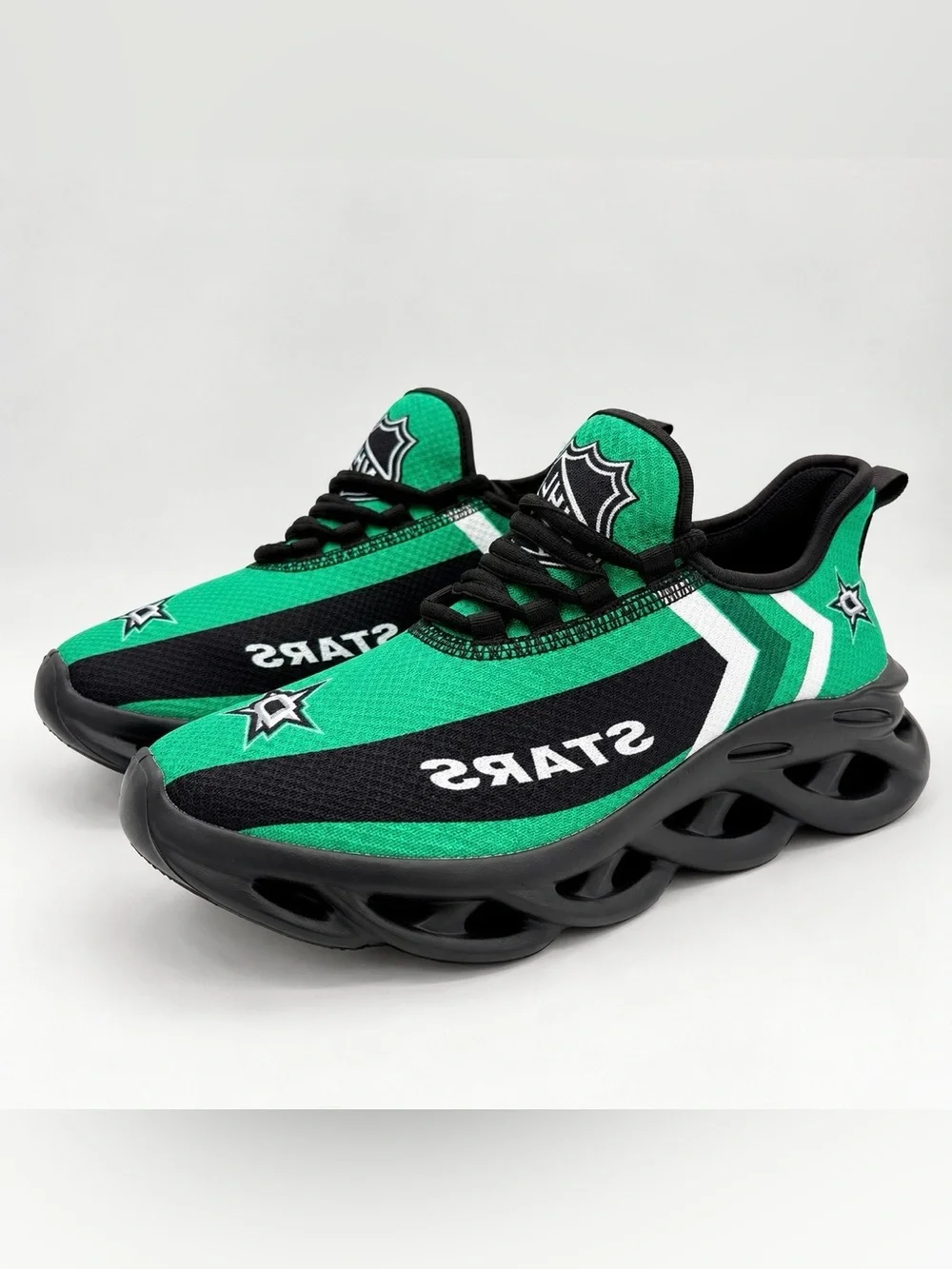 Dallas Stars Fan Athletic Sneakers Green Black Men's US 6.5 Slip On Size 39